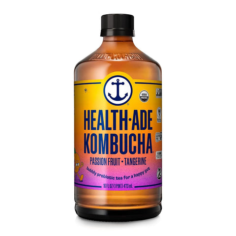 Health-Ade Kombucha Tea Organic Drink, Fermented Tea with Living Probiotics, Detoxifying Acids, Supports Gut Health, Non-GMO, Vegan, Gluten Free, 12 Pack (16 Fl Oz Bottles), Passion Fruit Tangerine