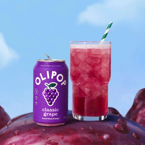 OLIPOP 6g Fiber Prebiotic Soda, Classic Grape, 12 fl oz, 12 Pack