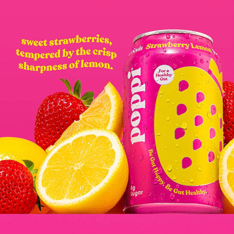 Poppi Strawberry Lemonade Prebiotic Soda, 12 Fl Oz Can (Pack of 3)