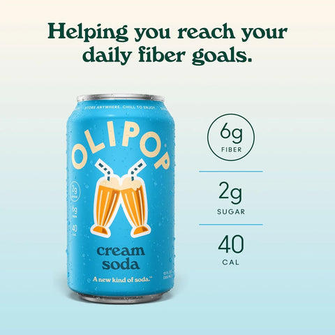 OLIPOP 6g Fiber Prebiotic Soda, Cream Soda, 12 fl oz, 12 Pack