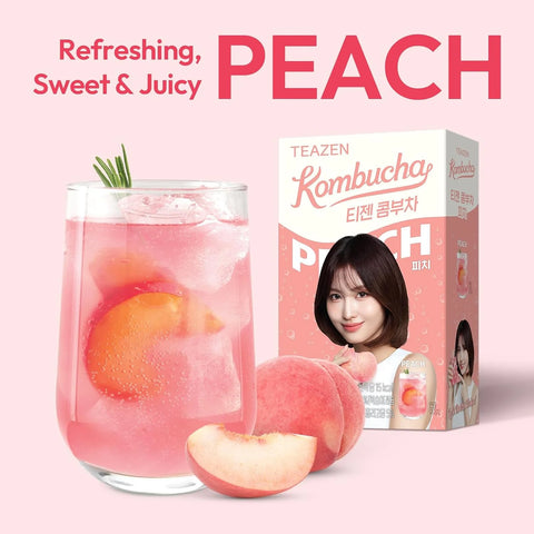 TEAZEN Peach Kombucha Powder, Hydration Drink Mix, Sugar Free, Live Probiotics & Prebiotics, On-the-Go 10 Packets, 1.76oz